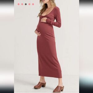 The Nines by Hatch The Longsleeve Ribbed Dress Midi Maternity Dress Womens S